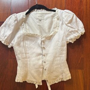 Reformation White Linen Button Front Top Size 0